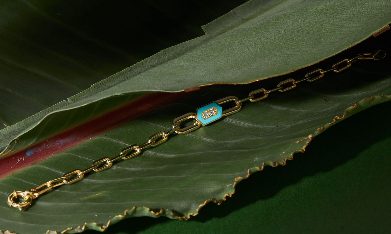 Mavi Taş Detaylı Düz Zİncir Bileklik